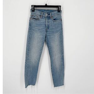 Levi's Button Fly Jeans Womens Sz 24 High Rise Skinny Distressed Raw Hem Blue